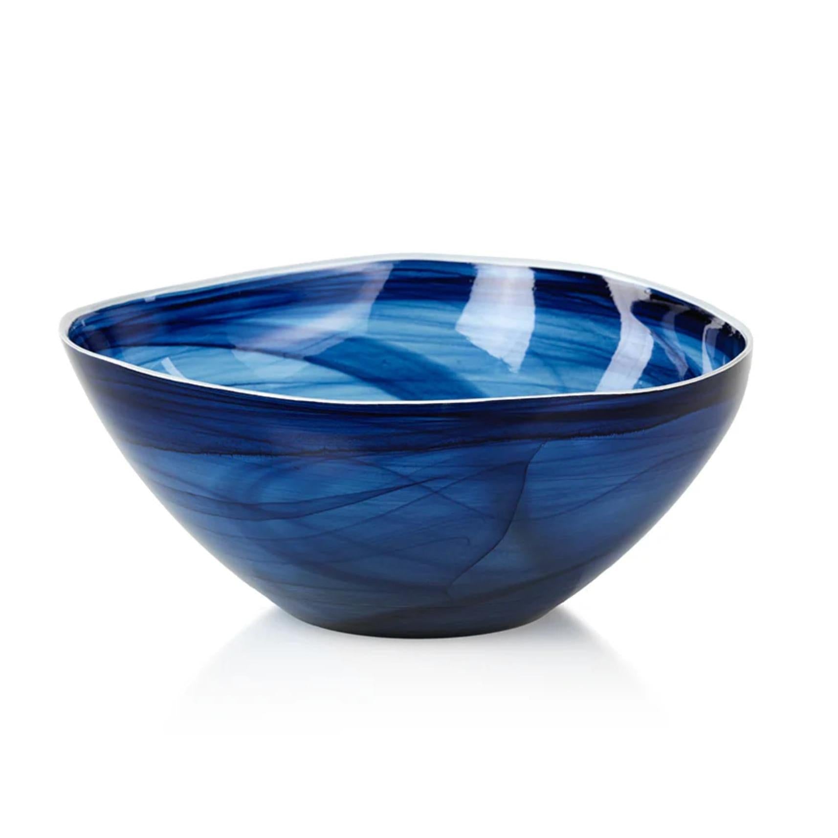 Monte Carlo Large Indigo Alabaster Glass Bowls, Set of 2