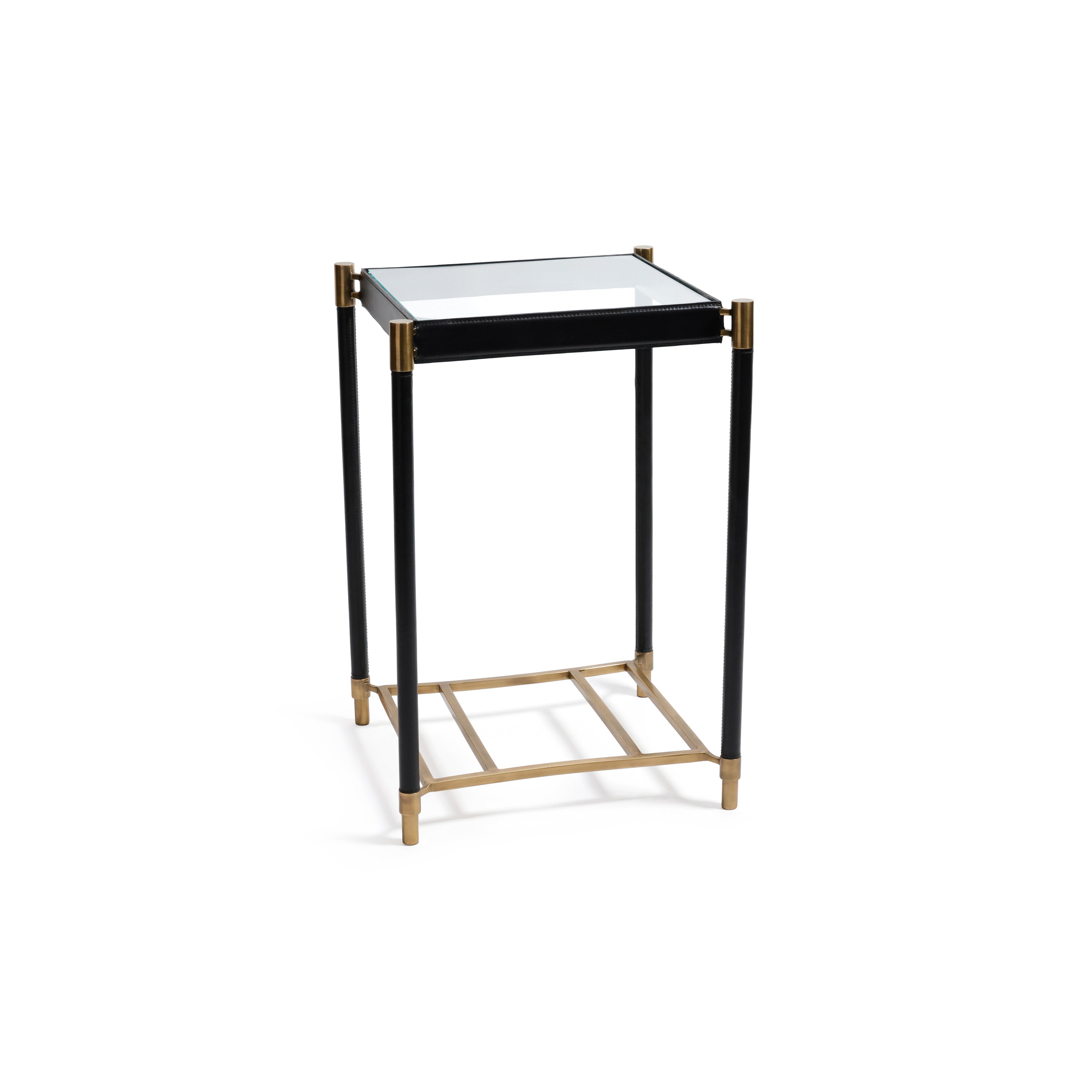 Park Lane Black Leather & Antique Brass Side Table