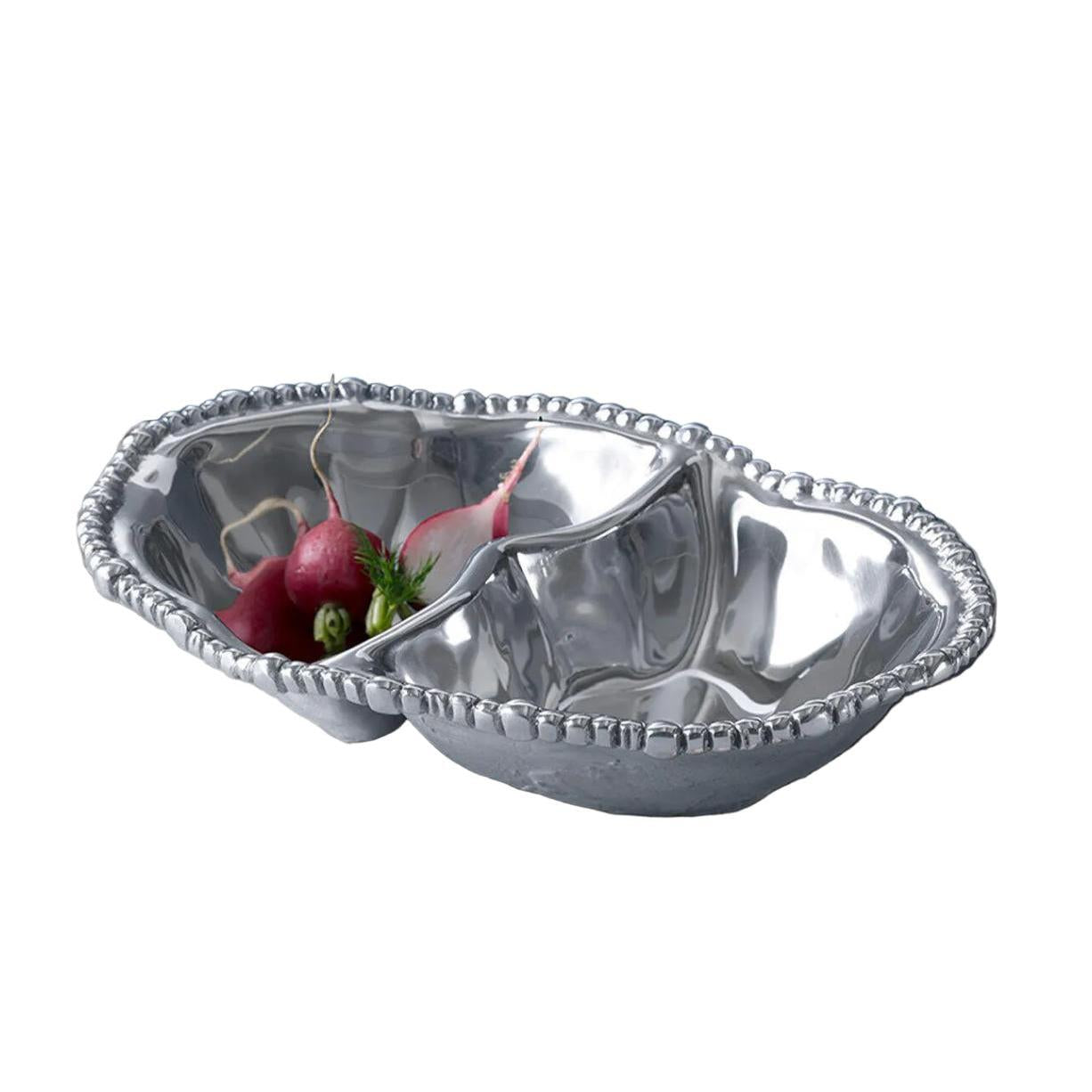 Silver Organic Shape Pearl Double Dip Serving Bowl
