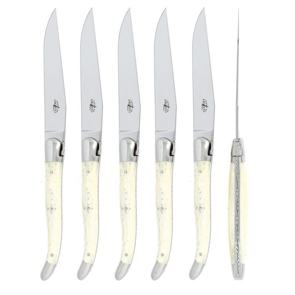 Forge de Laguiole 6 Piece Steak Knife Set Bone Handle