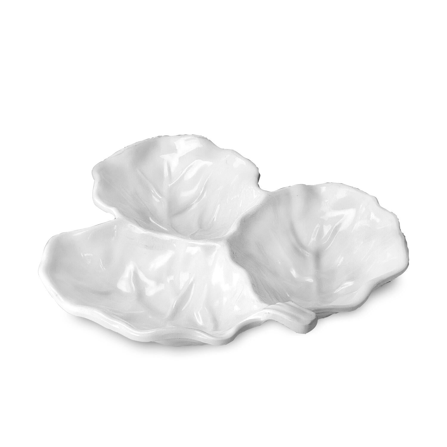 White Lettuce Triple Dip Serving Bowls
