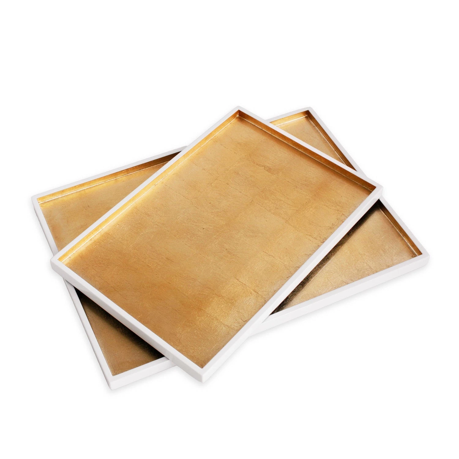 Indochine Rectangle Lacquered Trays Set 2 White Gold