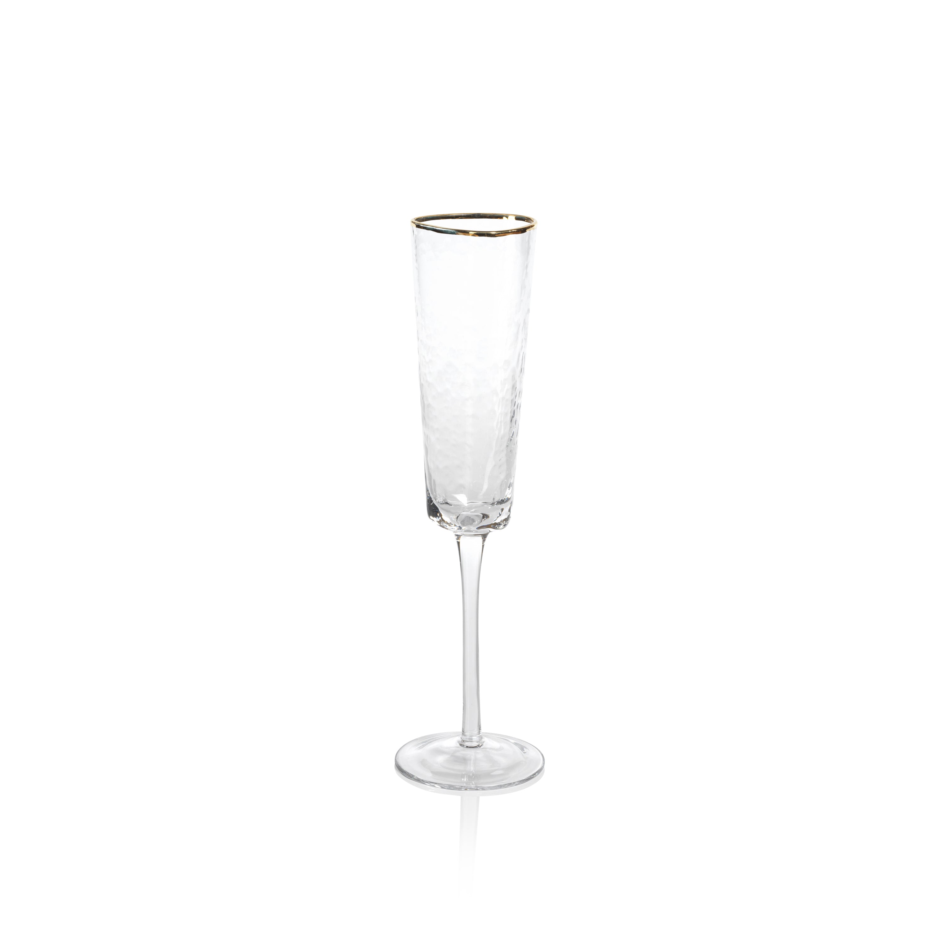 Kamarone Triangular Champagne Flutes Gold Rim, Set of 4