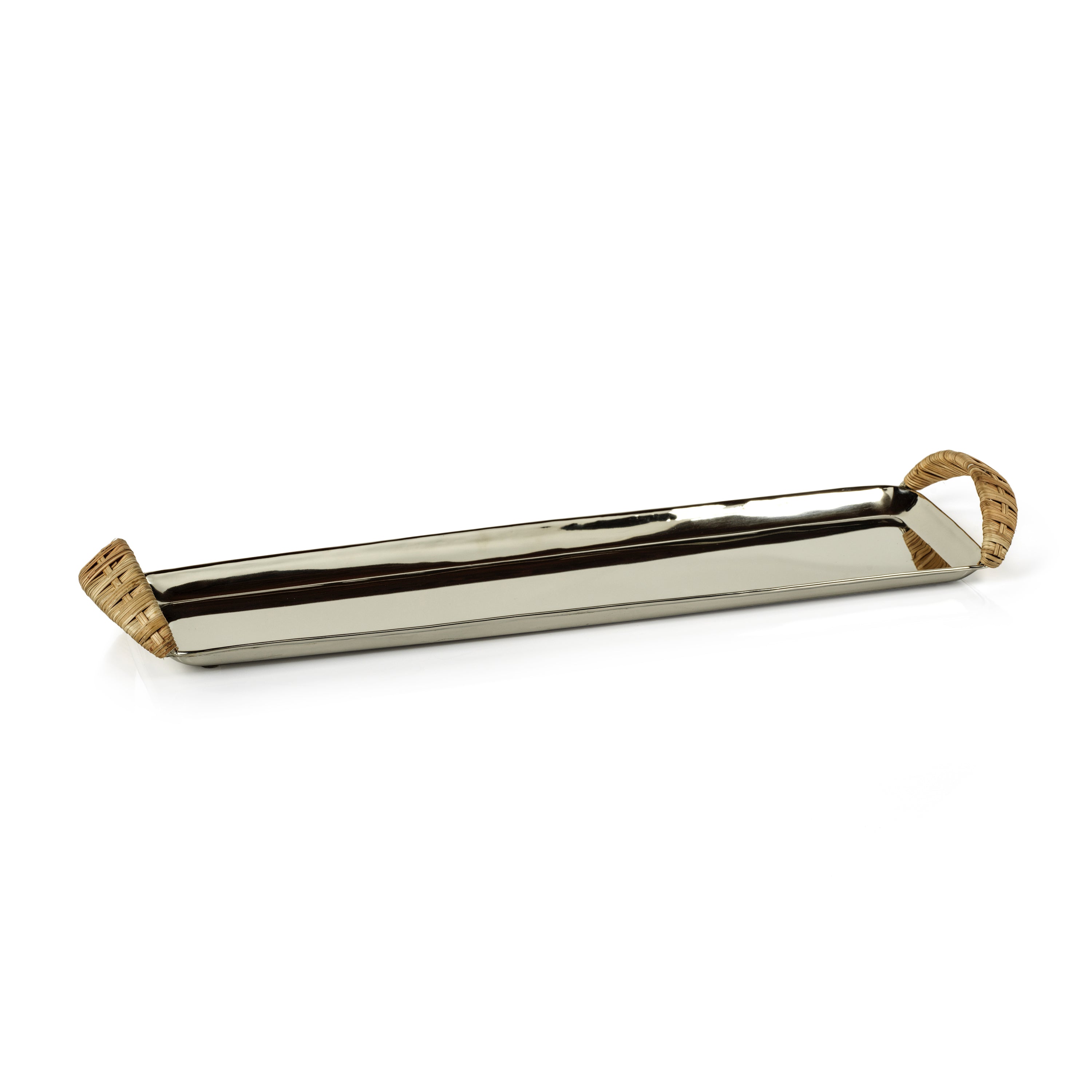 Verona Stainless Steel Tray Rattan Handles
