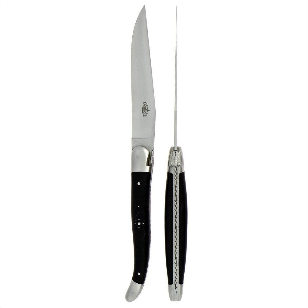 Forge de Laguiole 2 Piece Steak Knife Set Ebony Wood Satin Finish