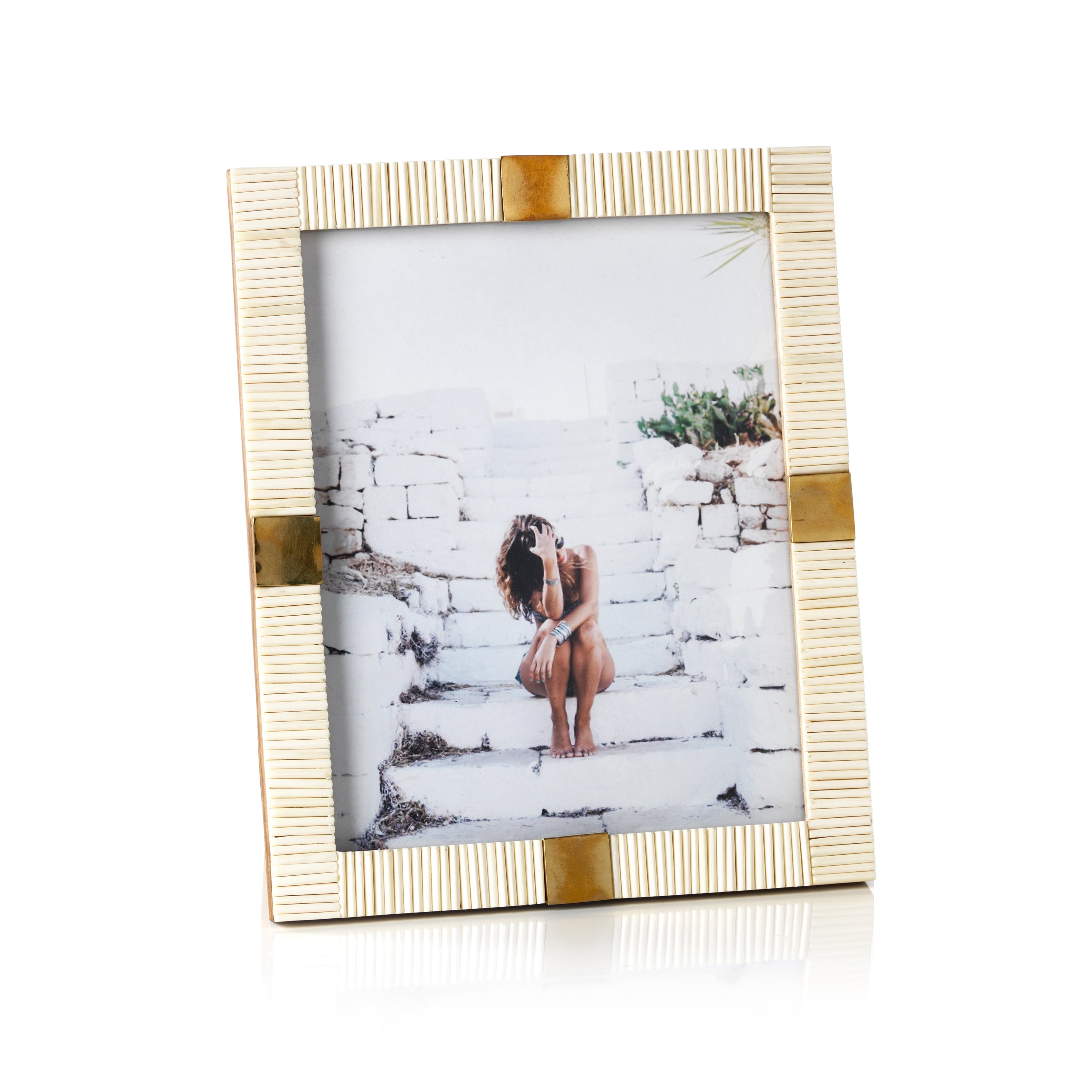 Mara Ivory Bone Brass Trim Photo Frame- 8x10