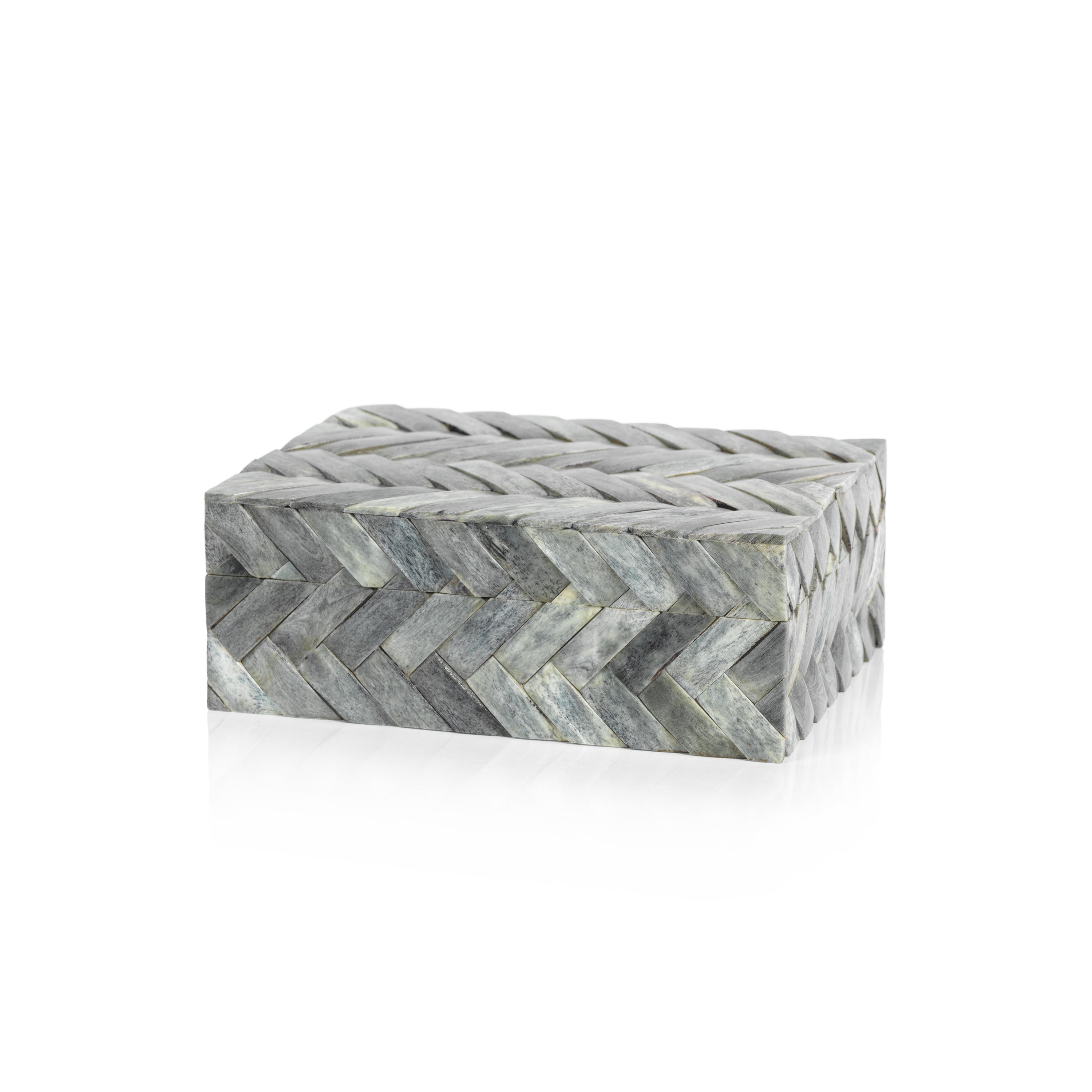 Mayfair Grey Bone Braided Decorative Box, Medium