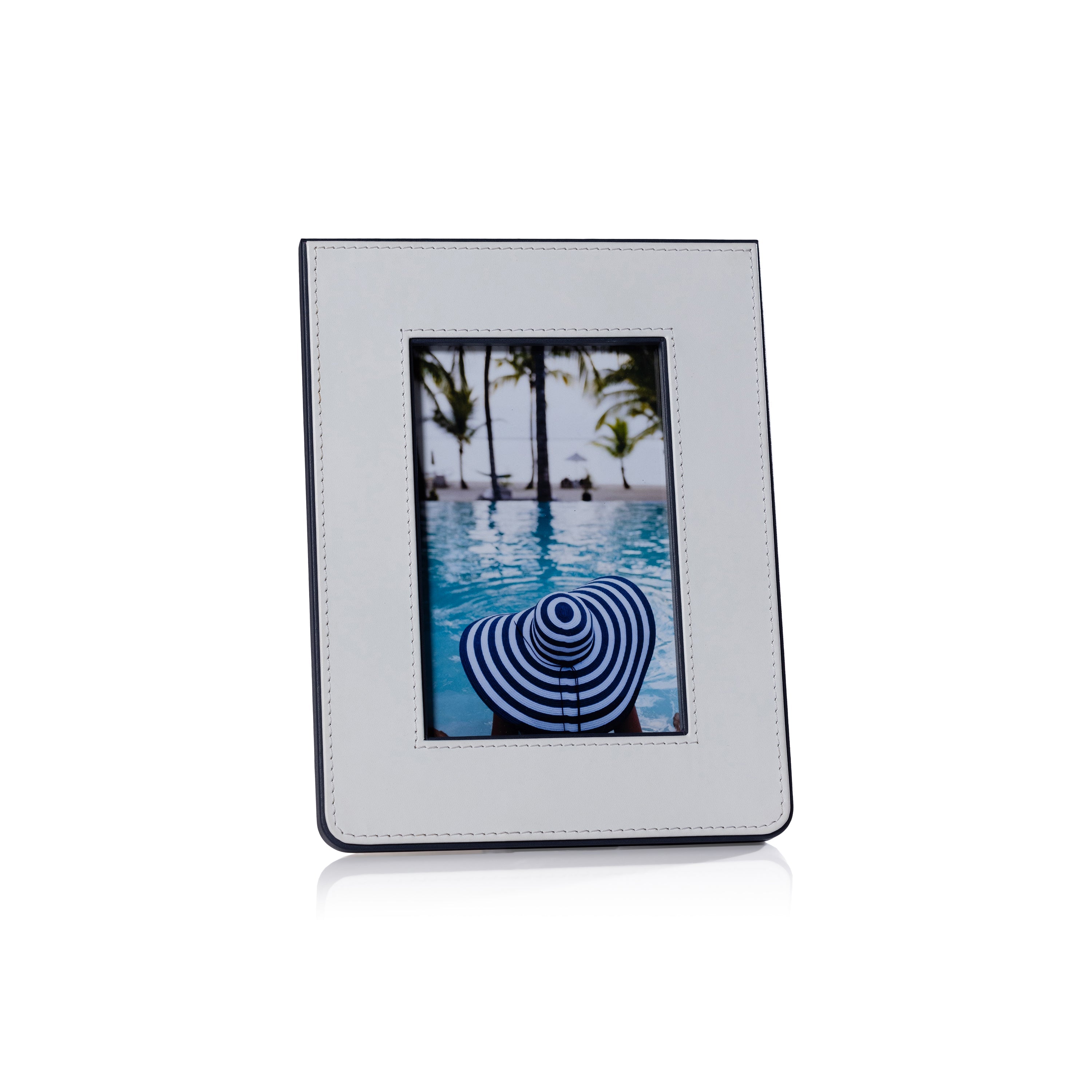 Nappa White & Navy Leather Photo Frame