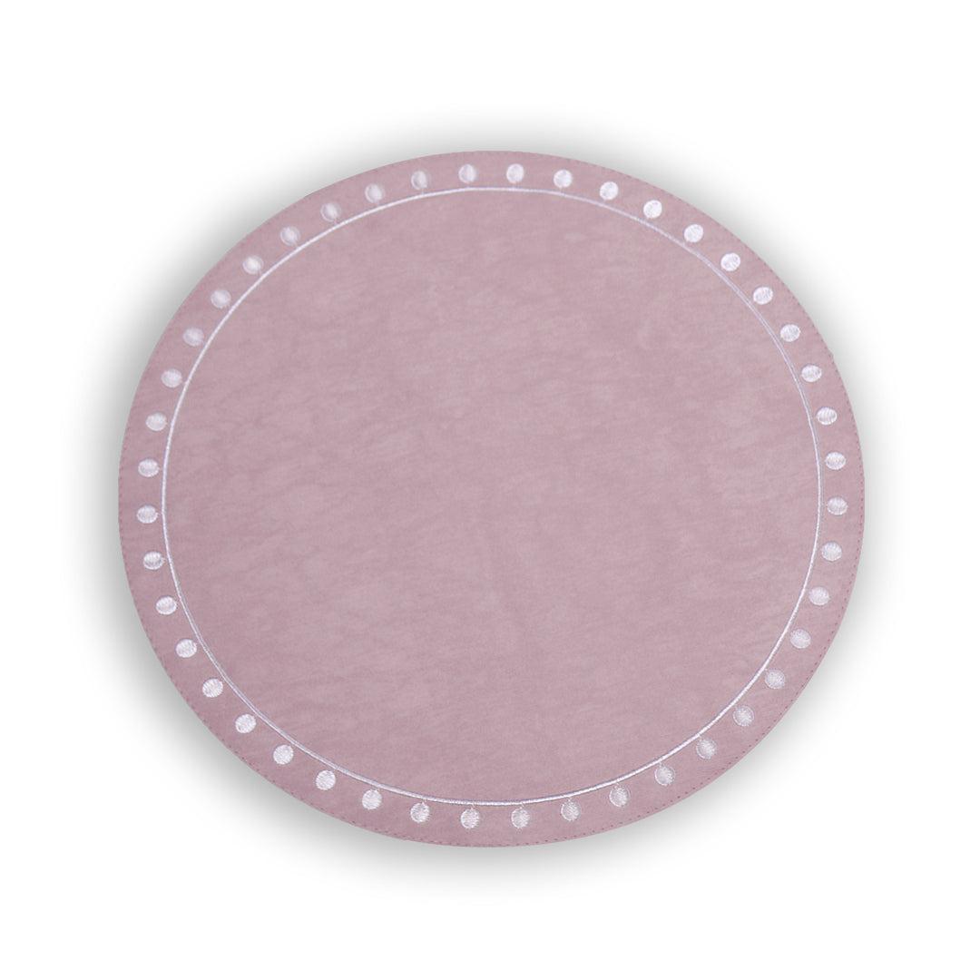 Pink & White Round Embroidered Dots Placemats Set of 4