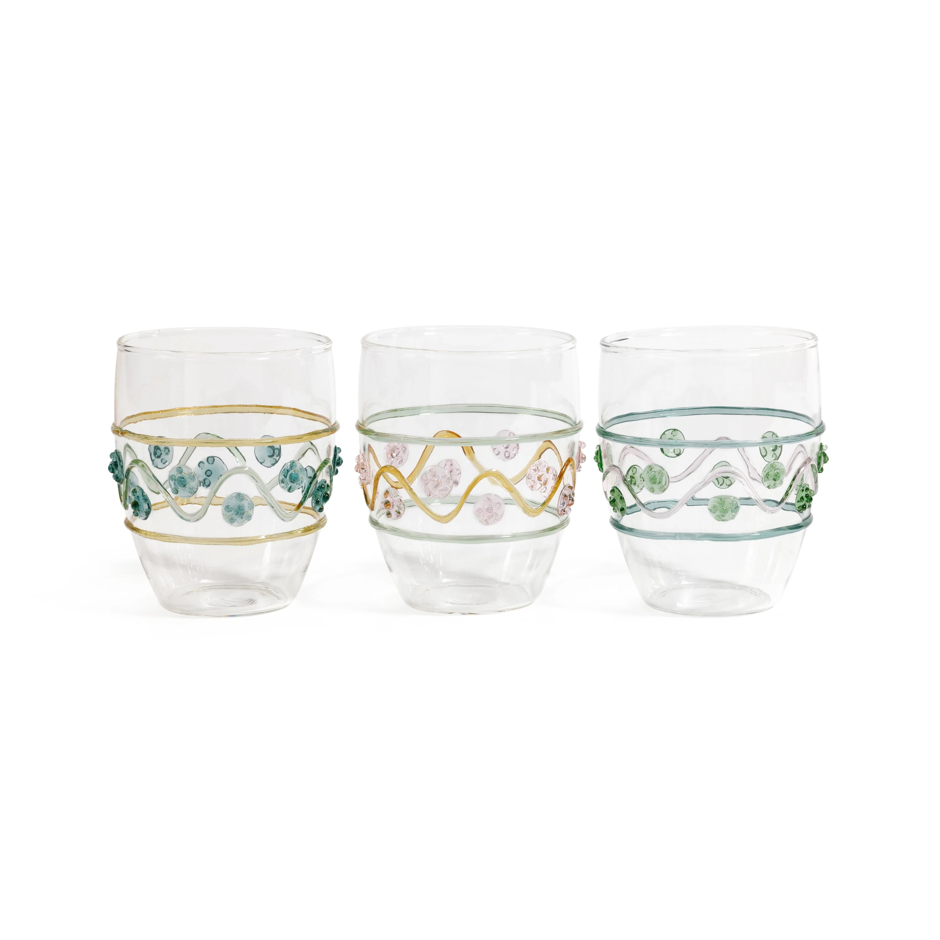 Festa Tumblers, Set of 6, Assorted Colors Green, Amber & Pink