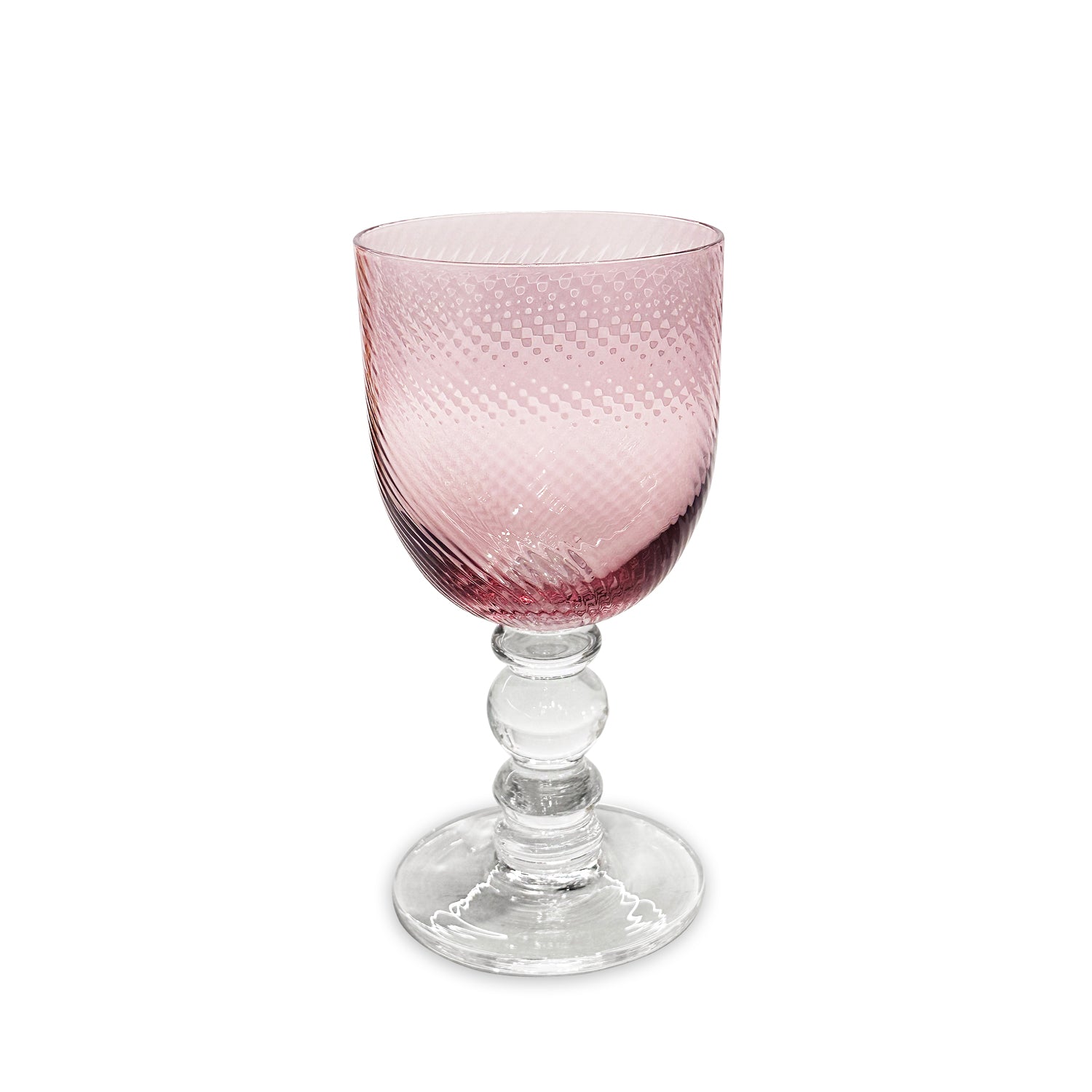 Glass French Pink Swirl Wine Glasses Set of 4