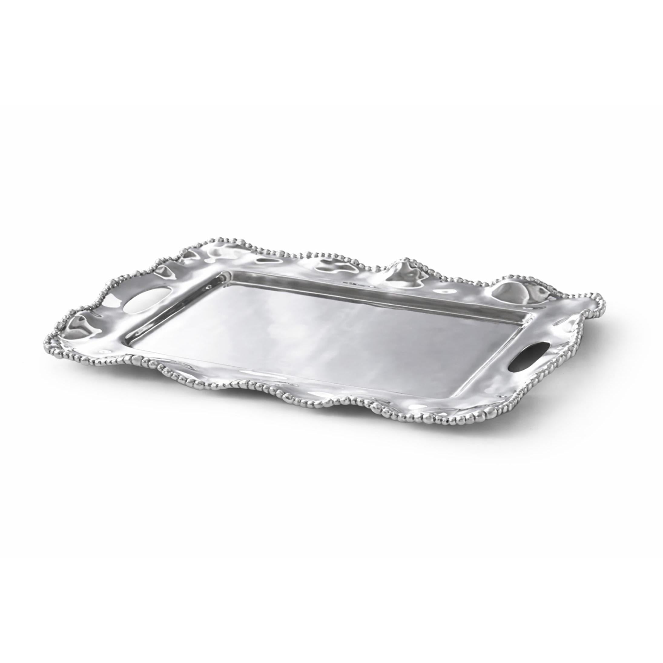 Silver Organic Pearl Medium Rectangular Tray w/ Handles