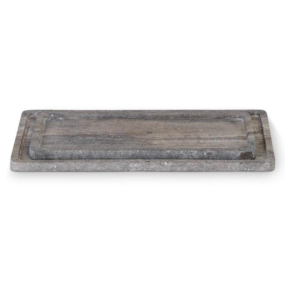 Sutton Grey Rectangle Travertine Tray Set