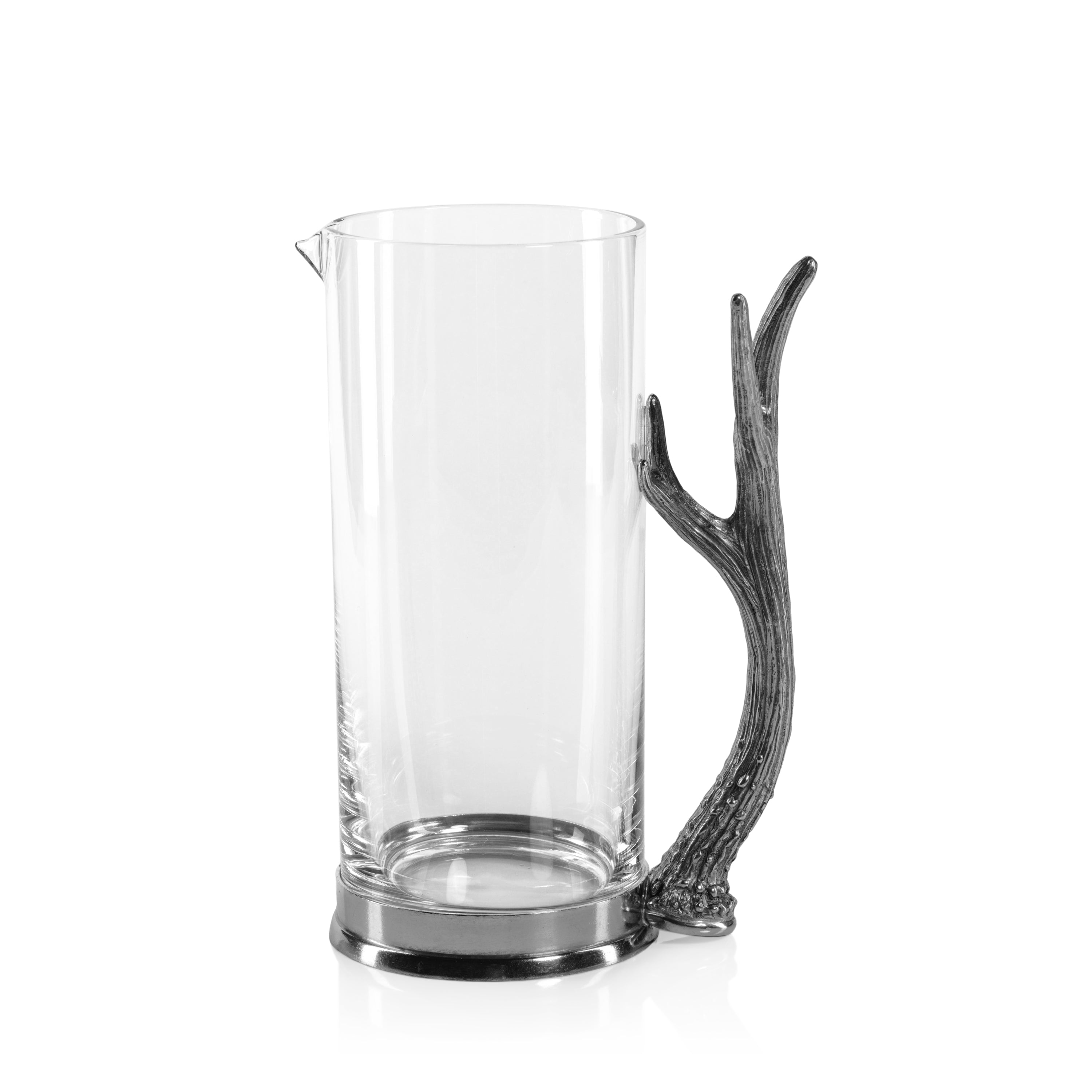 Davos Rock Glass Pitcher Pewter Antler Handle