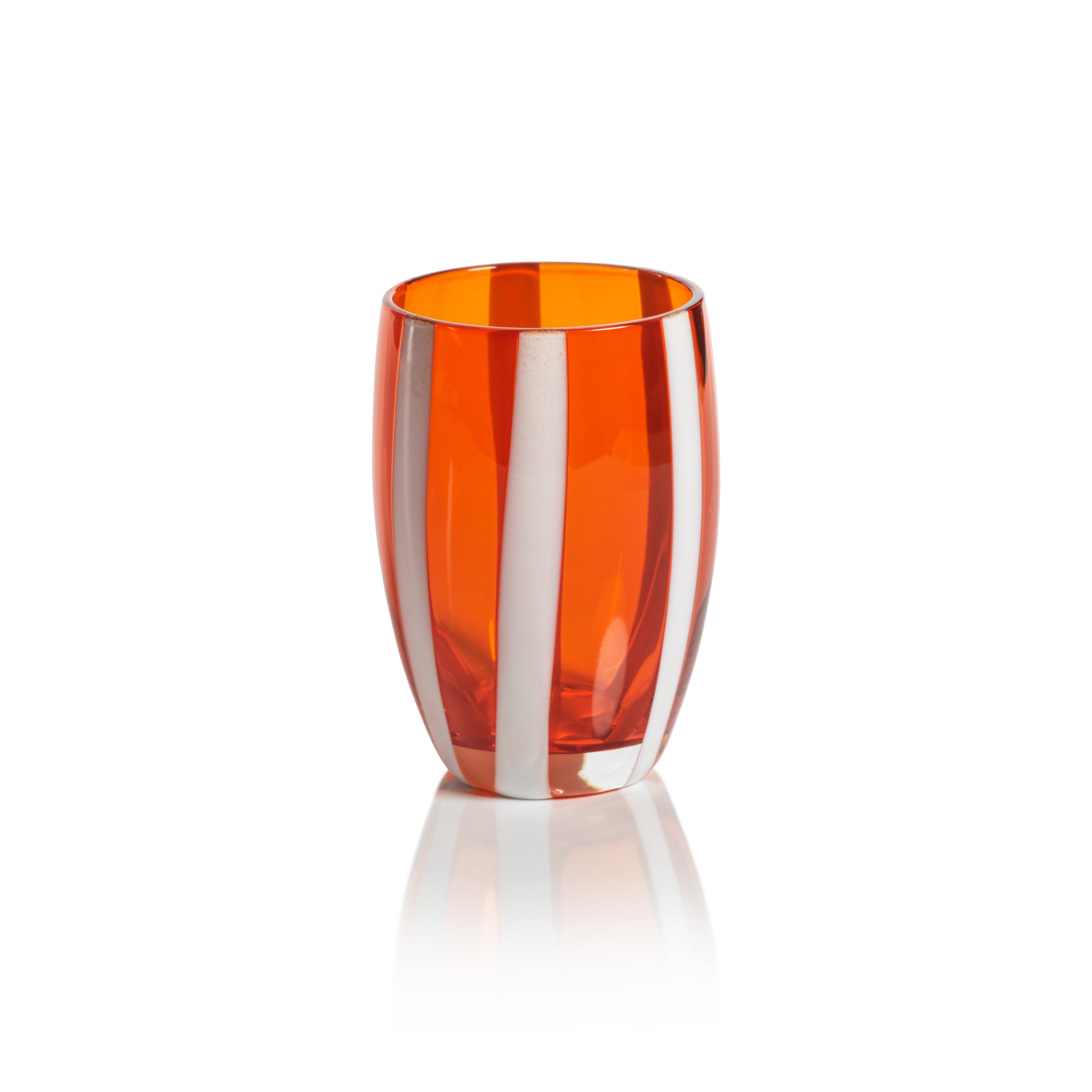 Pesaro Orange w/ White Stripes Stemless Glasses, Set 4