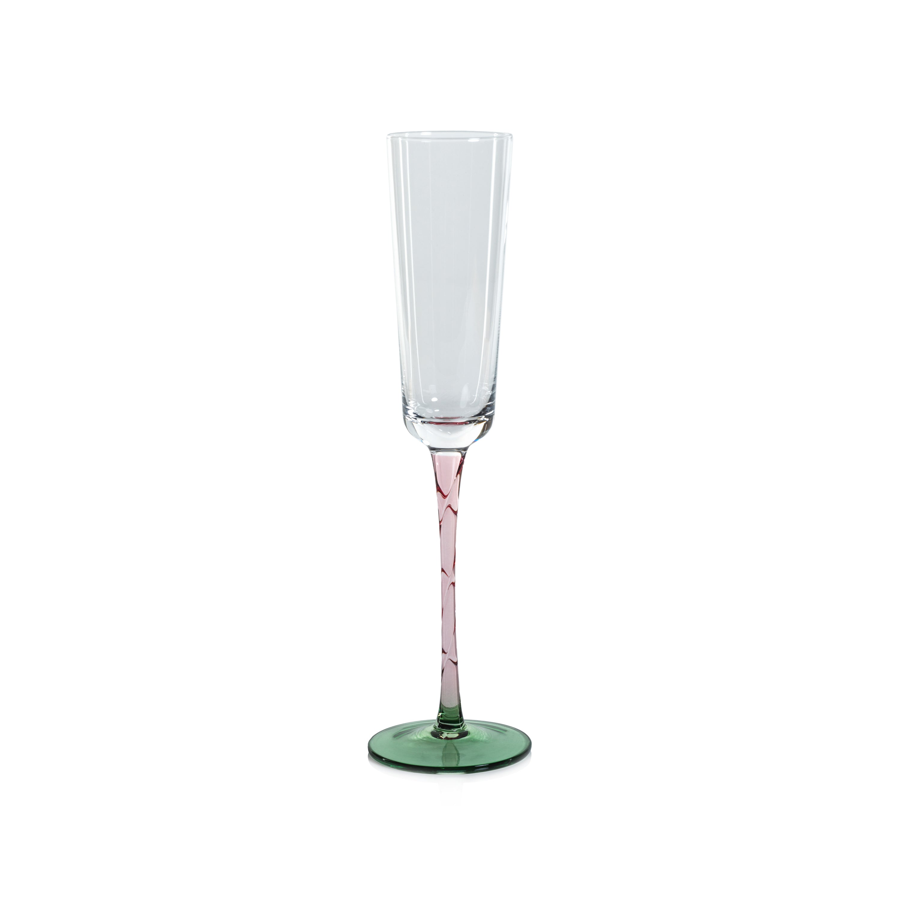 Sachi Green & Pink Champagne Flutes, Set of 6