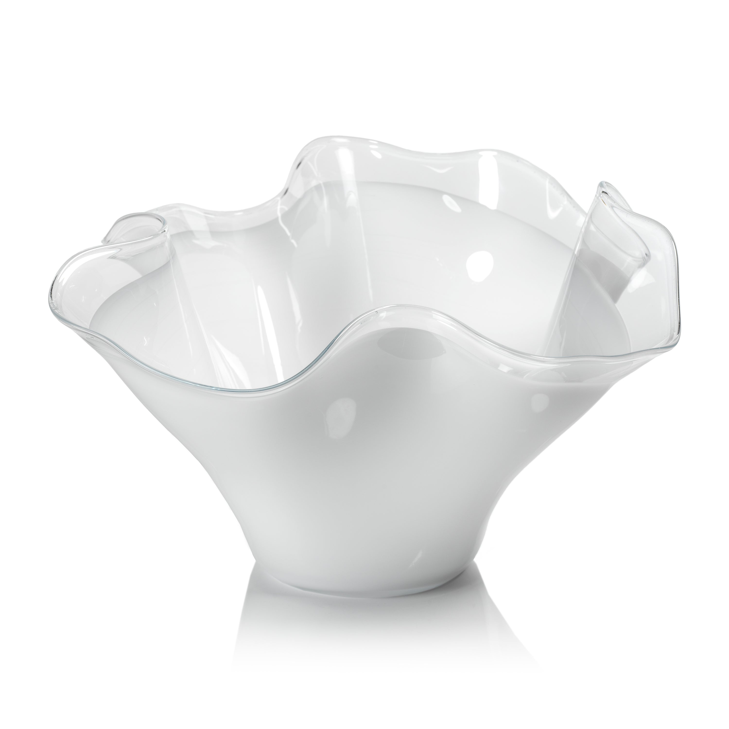 Royal White Tall Wave Glass Decorative Bowl