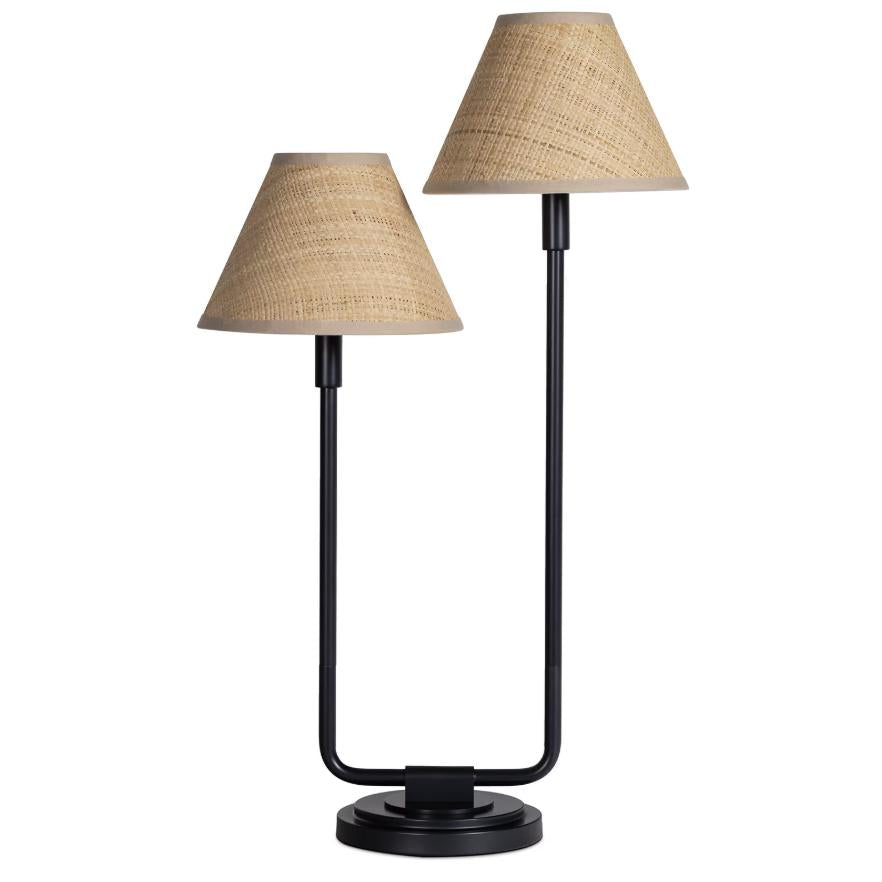 Polly Double Arm Table Lamp - Blackened Brass Rattan Shade