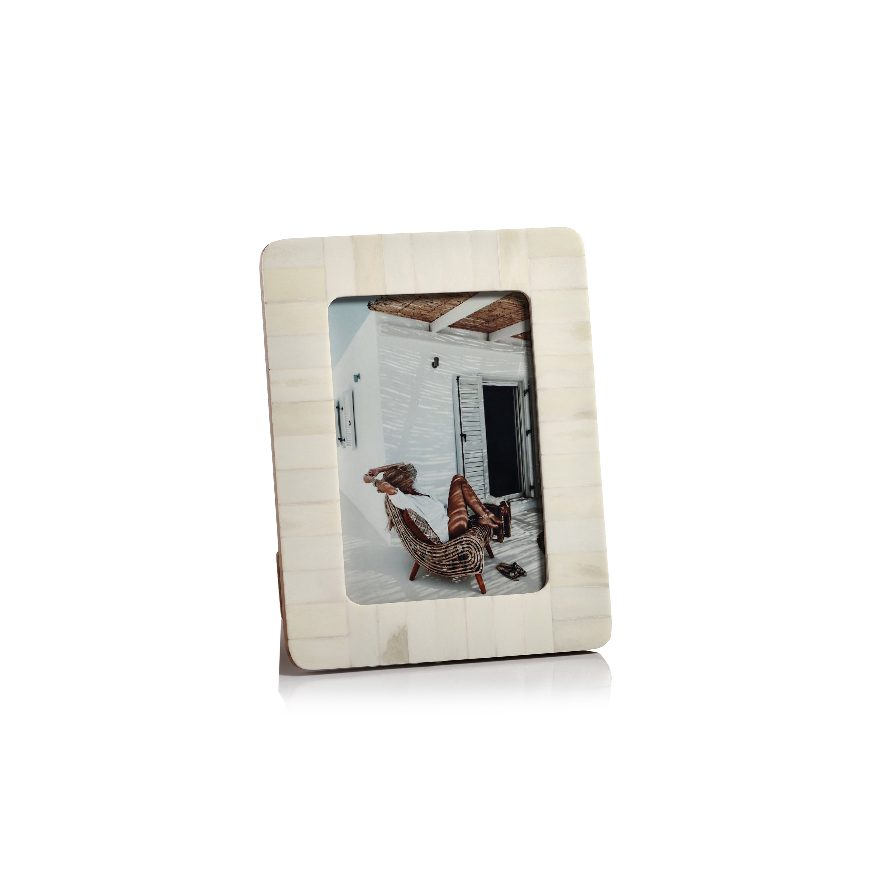 White Bone Inlay Photo Frame Rounded Corners 5x7
