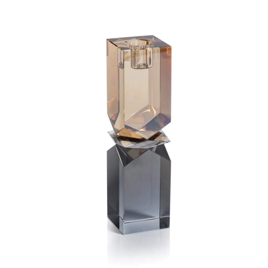 Vienna Artistry Grey & Gold Crystal Glass Candlestick, Large