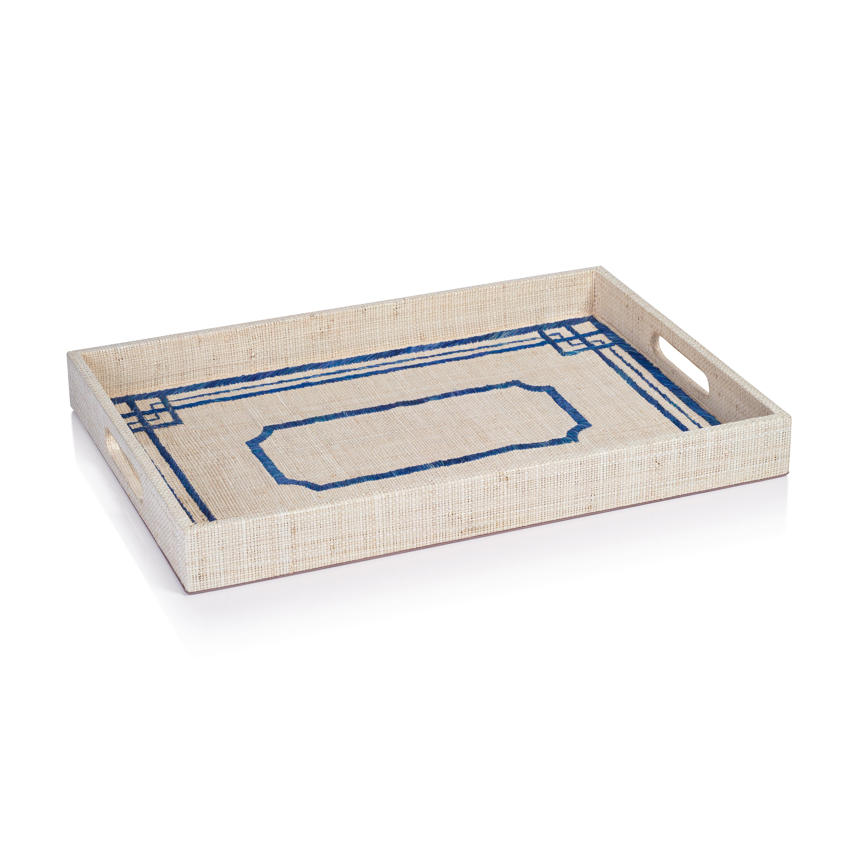 Pattern Natural Fiber Raffia Serving Tray