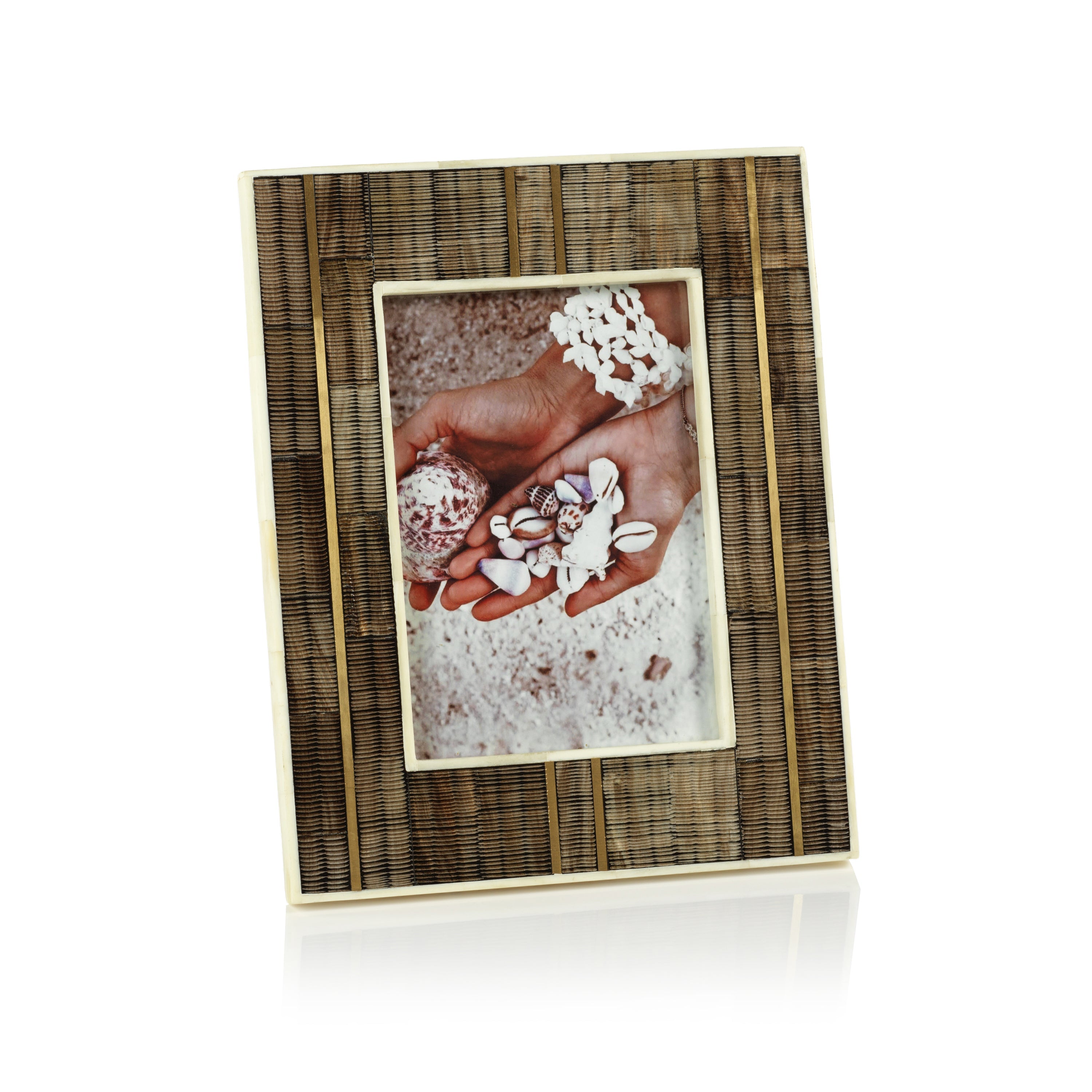 Shagrin Horn Bone & Brass Inlay Photo Frame 5x7