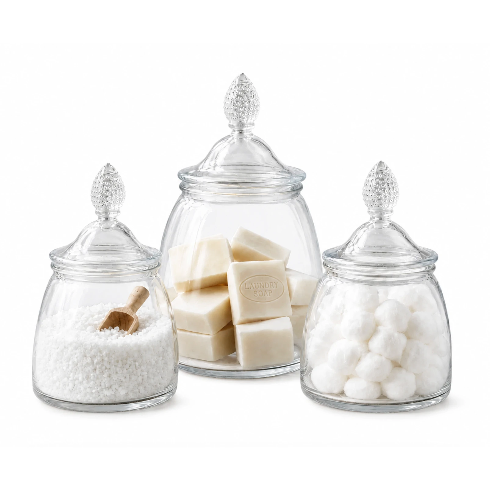 Teardrop Lidded Clear Glass Canisters