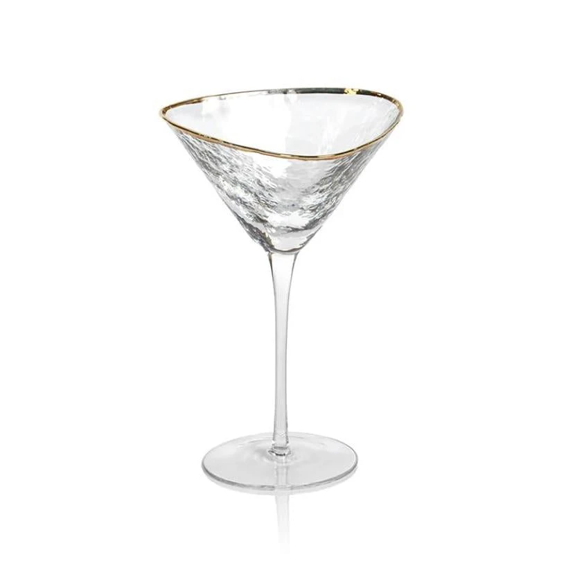 Kamarone Triangular Martini Glasses with Gold Rim, Set of 4