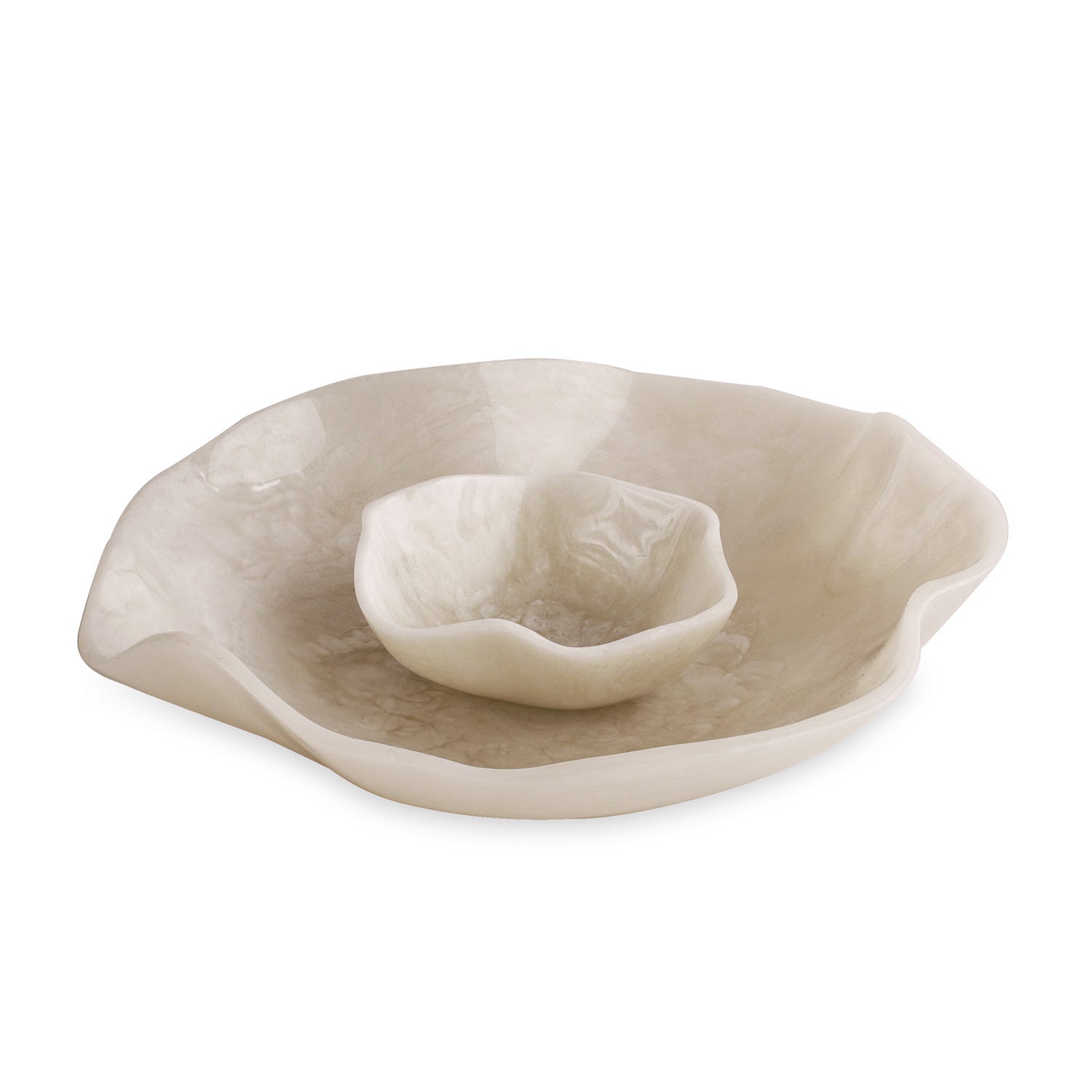 Resin White Swirl Alabaster Chip & Dip Bowl