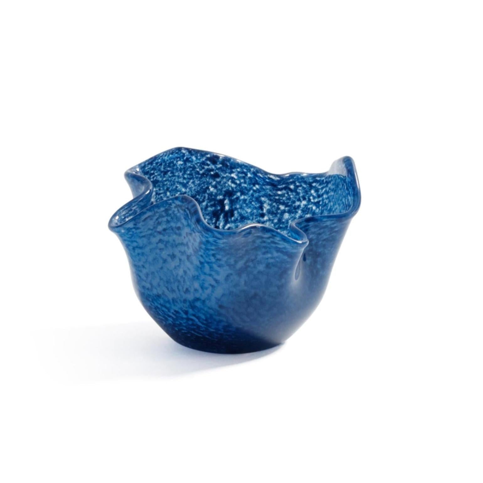 Blue Wavy Bowl Glass Tealight Candle Holders, Set of 2