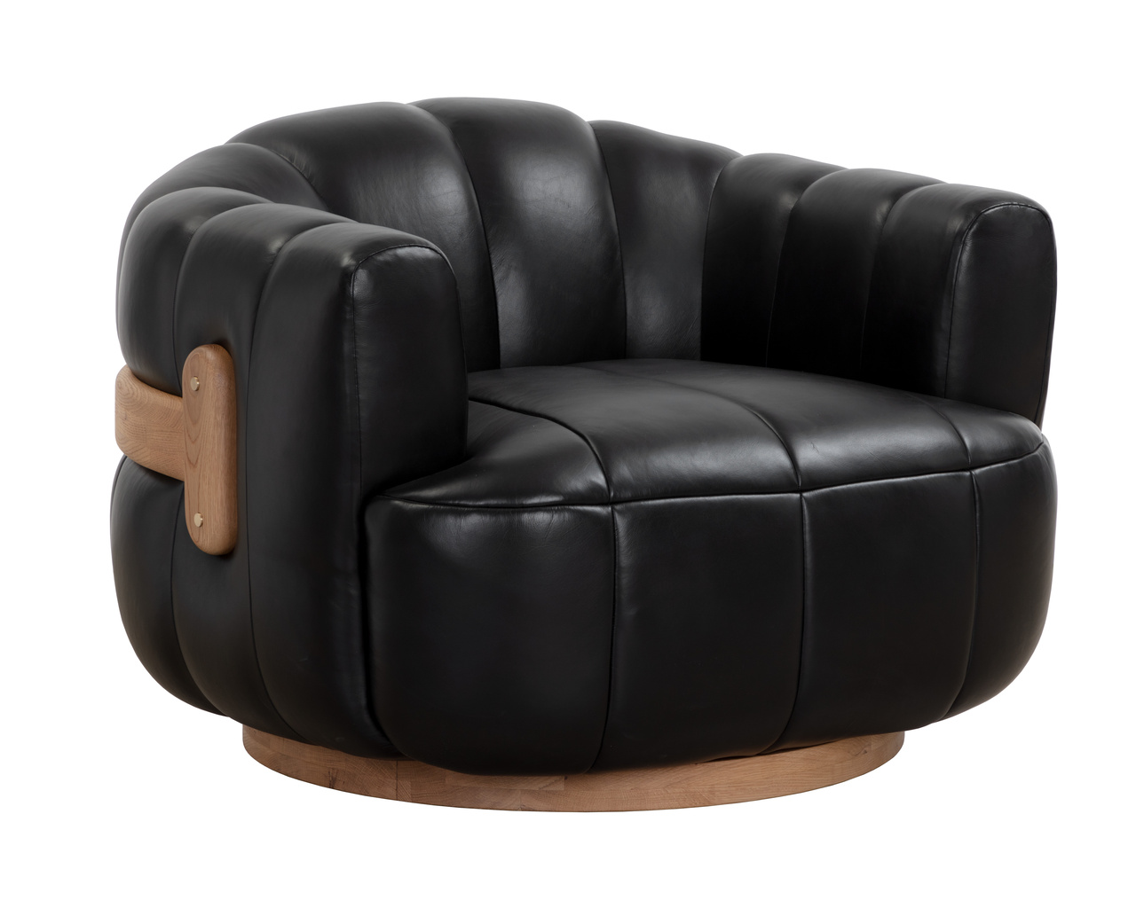 Tadeo Swivel Rustic Oak - Vintage Black Night Leather Armchair