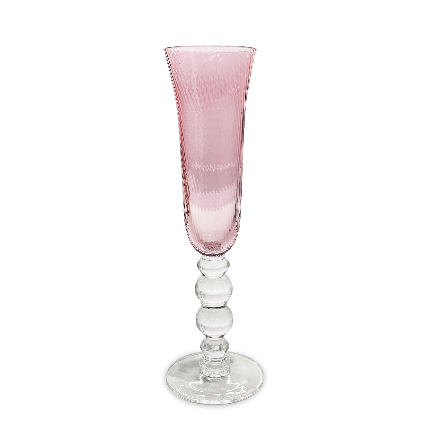 Pink Glass French Swirl Champagne Flute Set of 4