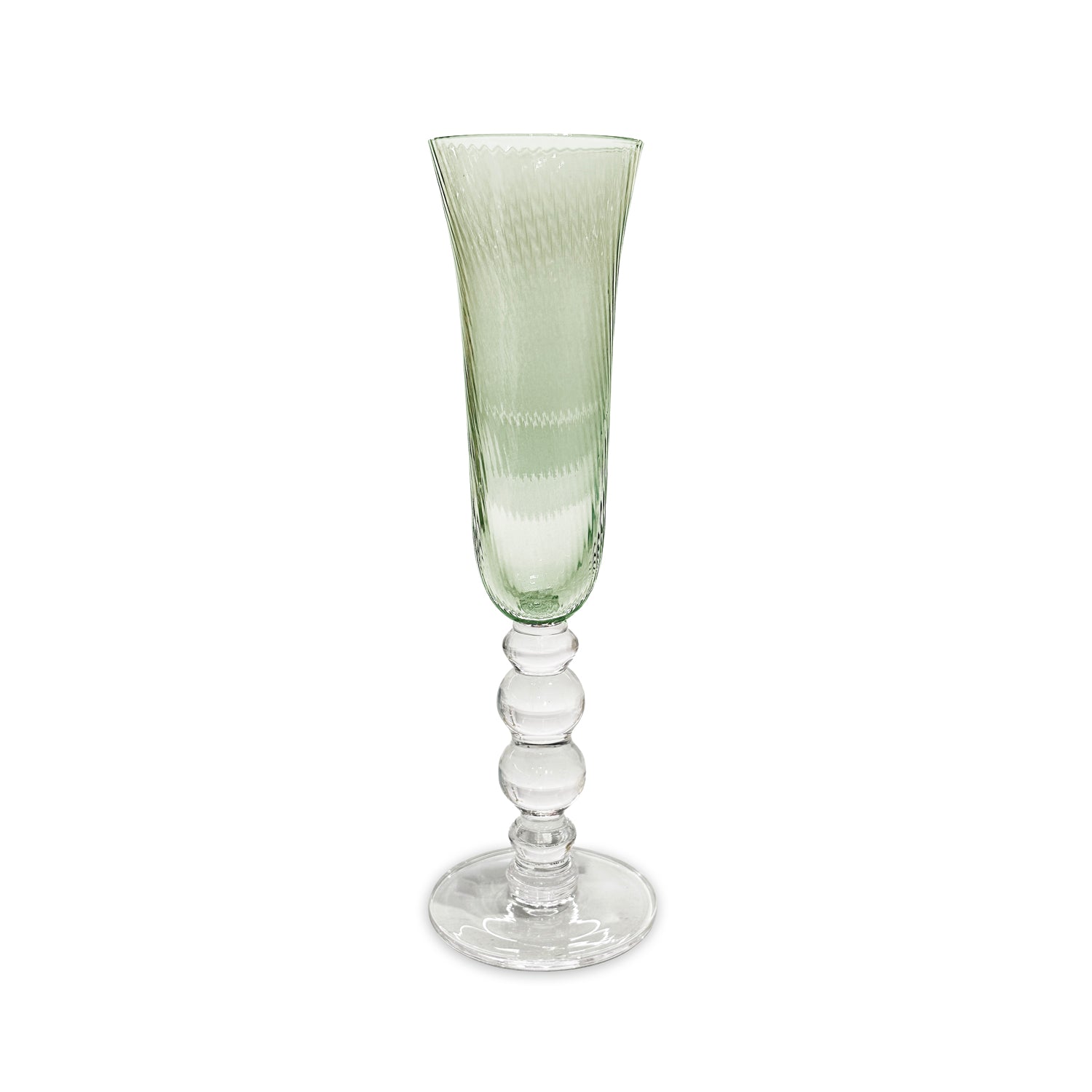 Green Glass French Swirl Champagne Flute Set of 4