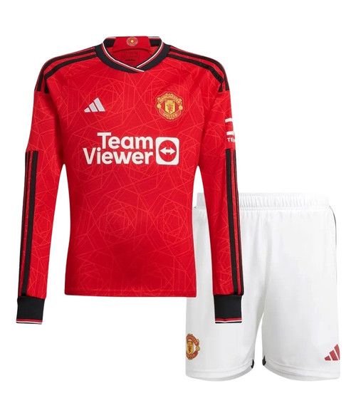  23/24  Man United  Long Sleeve Home Kids Kit with free name and number