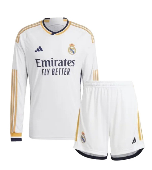 23/24  Real Madrid Long Sleeve Home  Kids Kit with free name and number