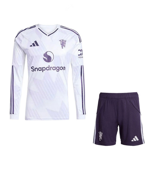 25/26  United Long Sleeve Away Kids Kit with free name and number