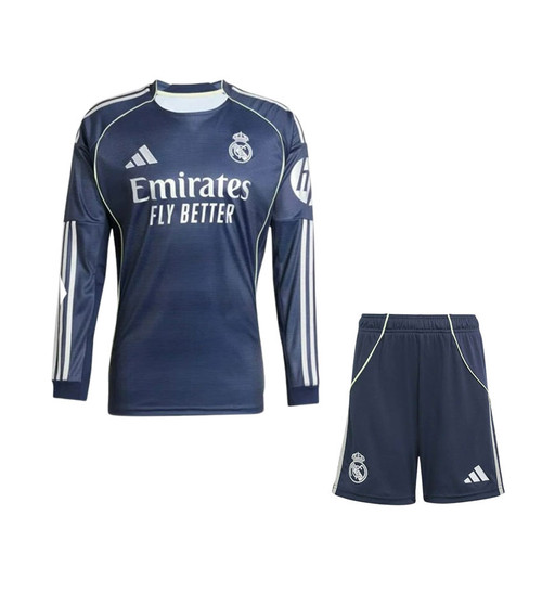  25/26  Real Madrid Long Sleeve Away Kids Kit with free name and number