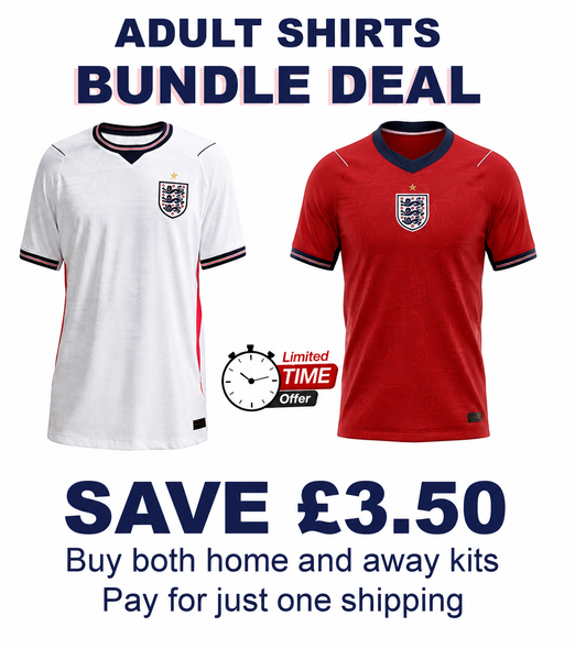 England Football Shirt Bundle 2026 – Home & Away | Adult Fan Version + Free Name & Number