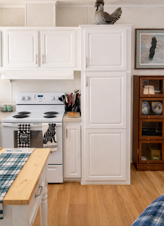 After photo of the refreshed kitchen with white cabinet fronts