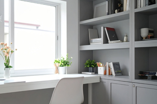 Custom built ins bookcase with open shelving for display and storage
