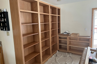 Custom built ins bookcase home library built with RTA cabinets by Allan