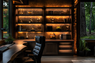 Custom built ins bookcase with built-in desk cabinets and wall storage for a study or home office