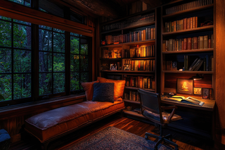 Custom built ins bookcase with built-in desk cabinets and upper shelving for a study built-in