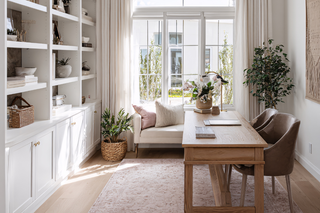 Custom built ins bookcase with built-in home office desk and cabinetry for a work from home setup