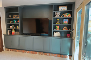 Charles entertainment center built-in using Shaker doors and RTA cabinets