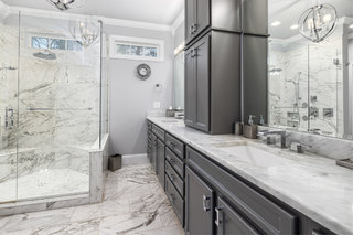 Custom kitchen vanities inspiration charcoal gray vanity with marble top for upscale bathroom