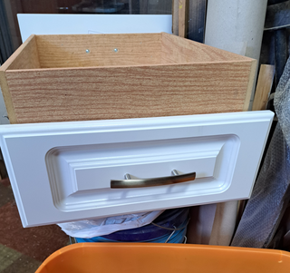 Close-up of the new Mission White drawer fronts