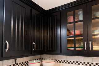 Sleek kitchen cabinet design with glass panels