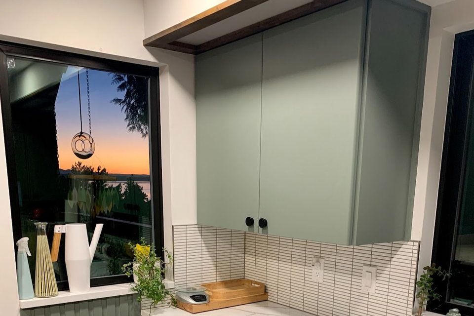 Custom kitchen cabinets project with Modern Turino cabinetry and warm mid century modern design elements