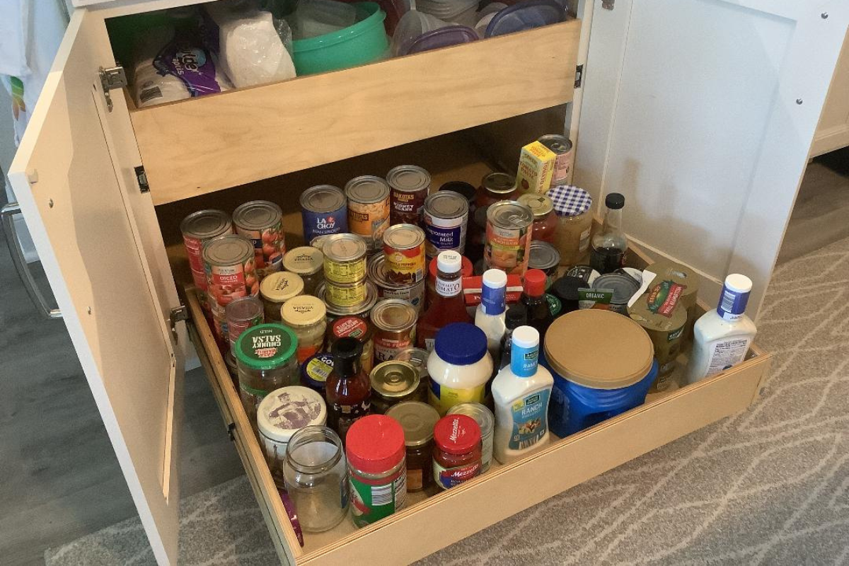 Customer pantry with prefinished birch dovetail boxes
